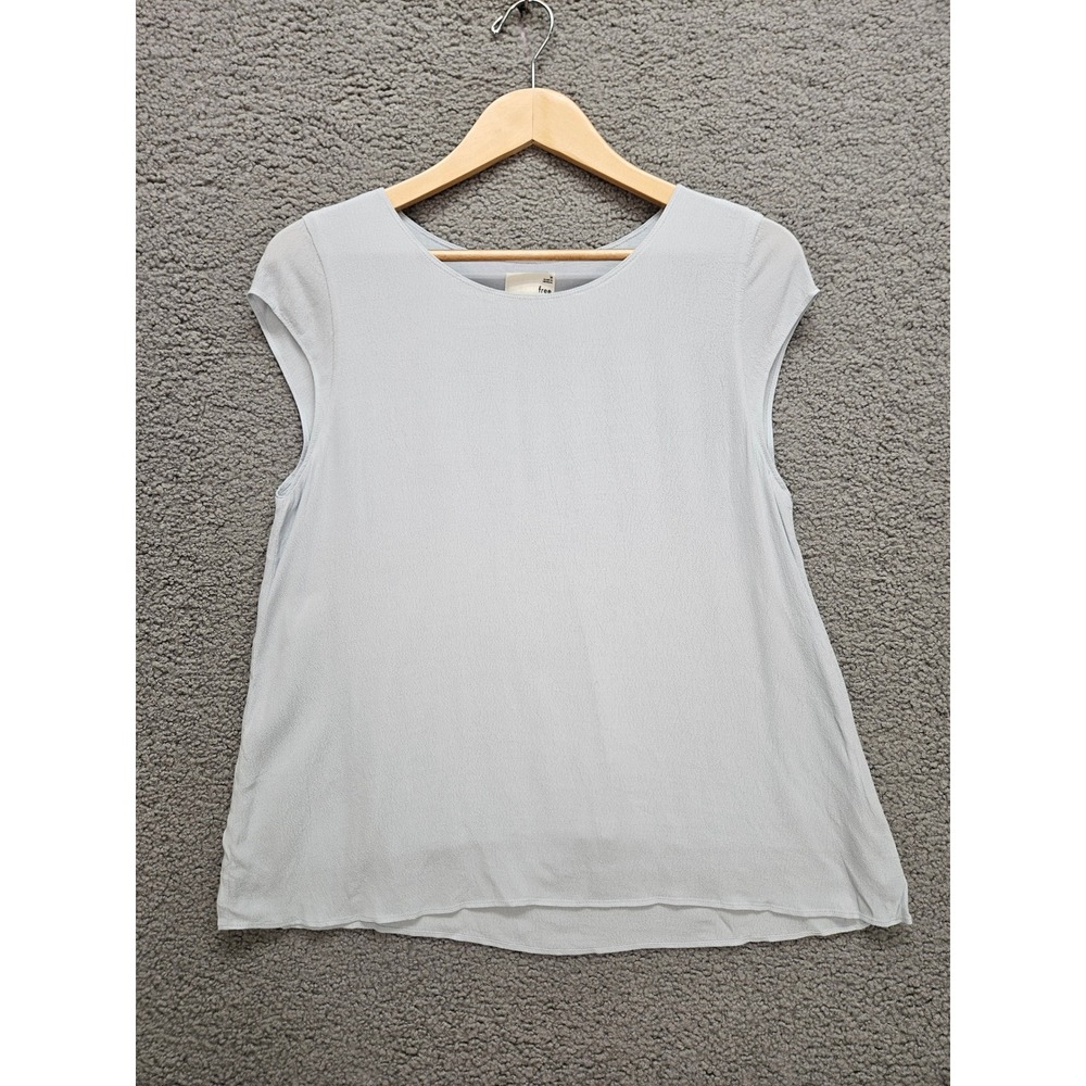 Wilfred Free Aritzia Blouse Medium Blue Cap Sleeve Minimalist Flowy Top